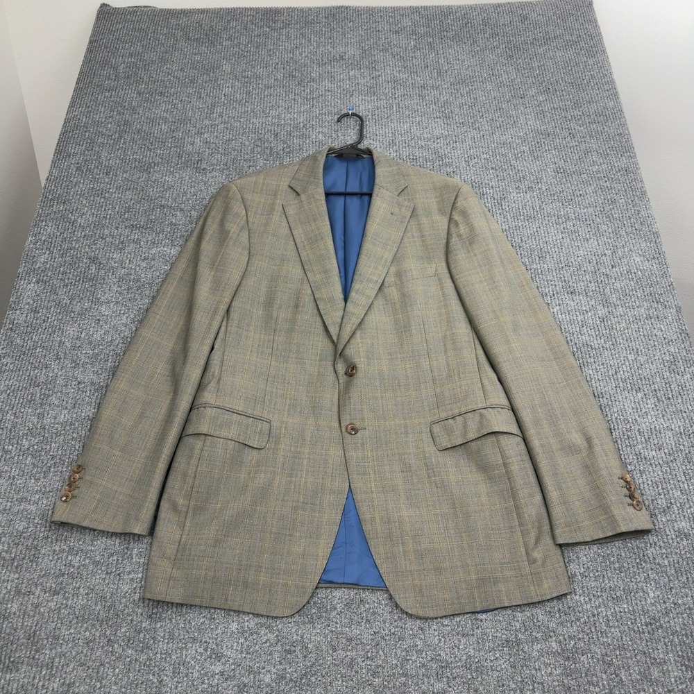 Paul Stuart Blazer Mens 44 Brown 100% Wool Plaid 2‎ Button Double Vent Classic
